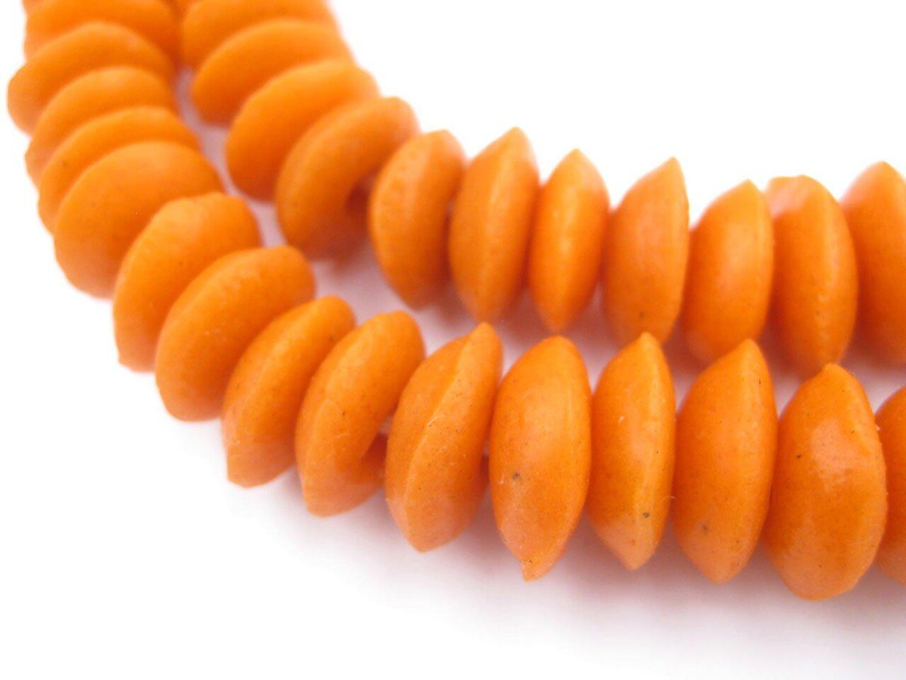 The Bead Chest Ashanti Fair Trade Glass Saucer Beads - African Tribal Ethnic Disk Rondelle Spacers (Tangerine Orange)